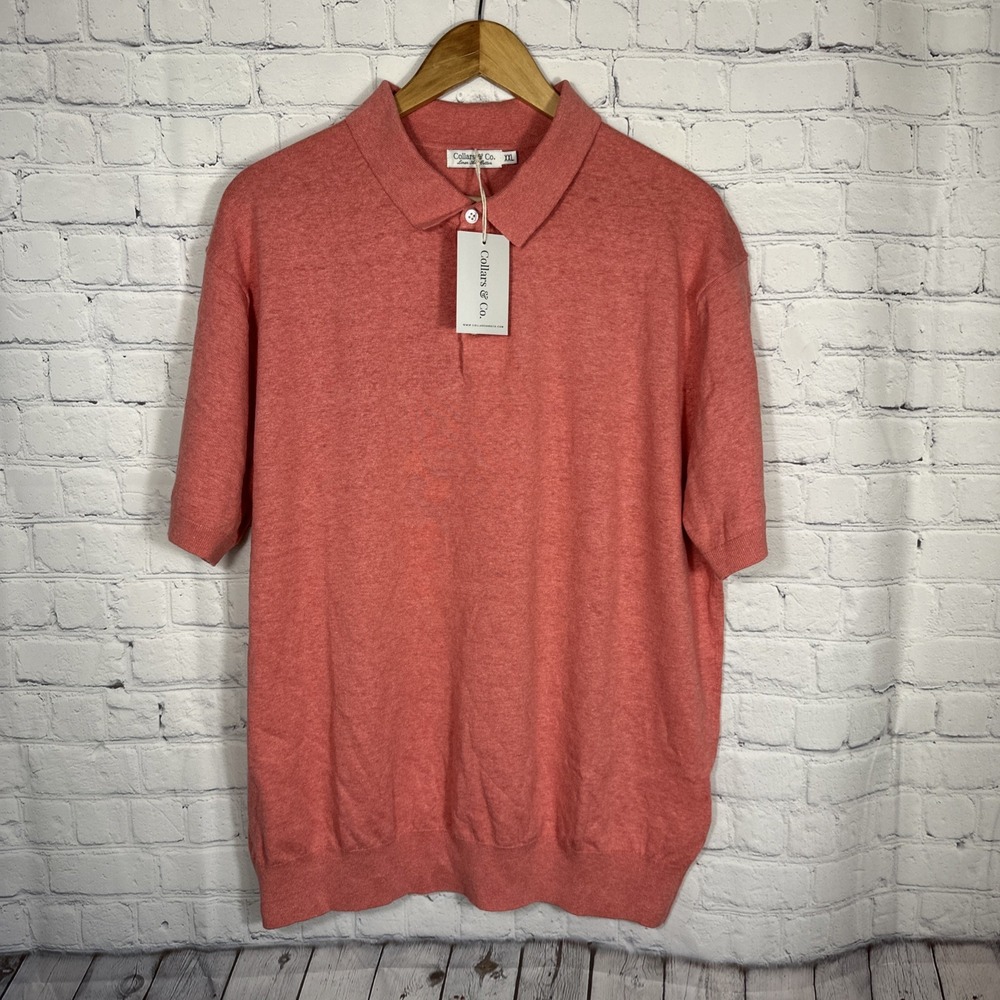NEW Collars & Co Mens XXL Salmon Pink Cotton Linen Short Sleeve Polo Sweater